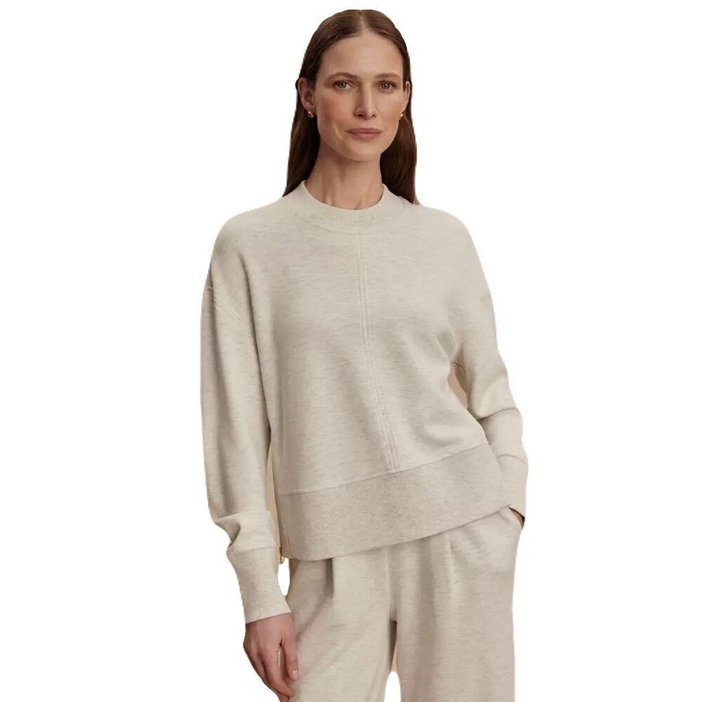 NEW Varley Womens Size Large Philippe Crop Soft Sweatshirt in Ivory Marl $168